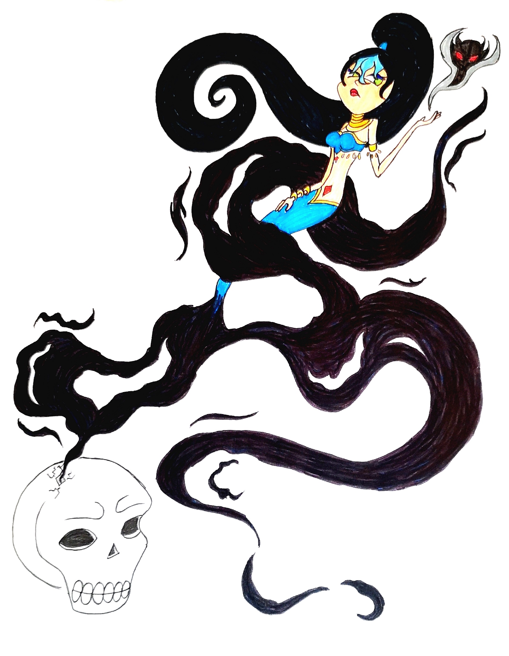 1738x2239 Cartoon Genie Jin Skull Shadow Drawing