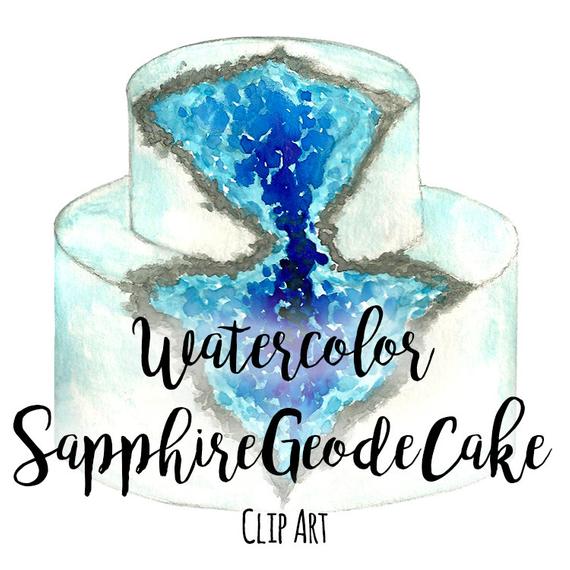 570x570 Watercolor Sapphire Geode Cake Clip Art Baking Clip Art Etsy