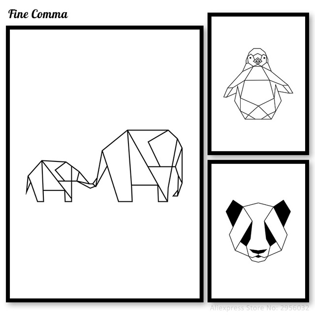 640x640 Geometric Animals Panda Penguin Elephant Wall Pictures Poster Wall