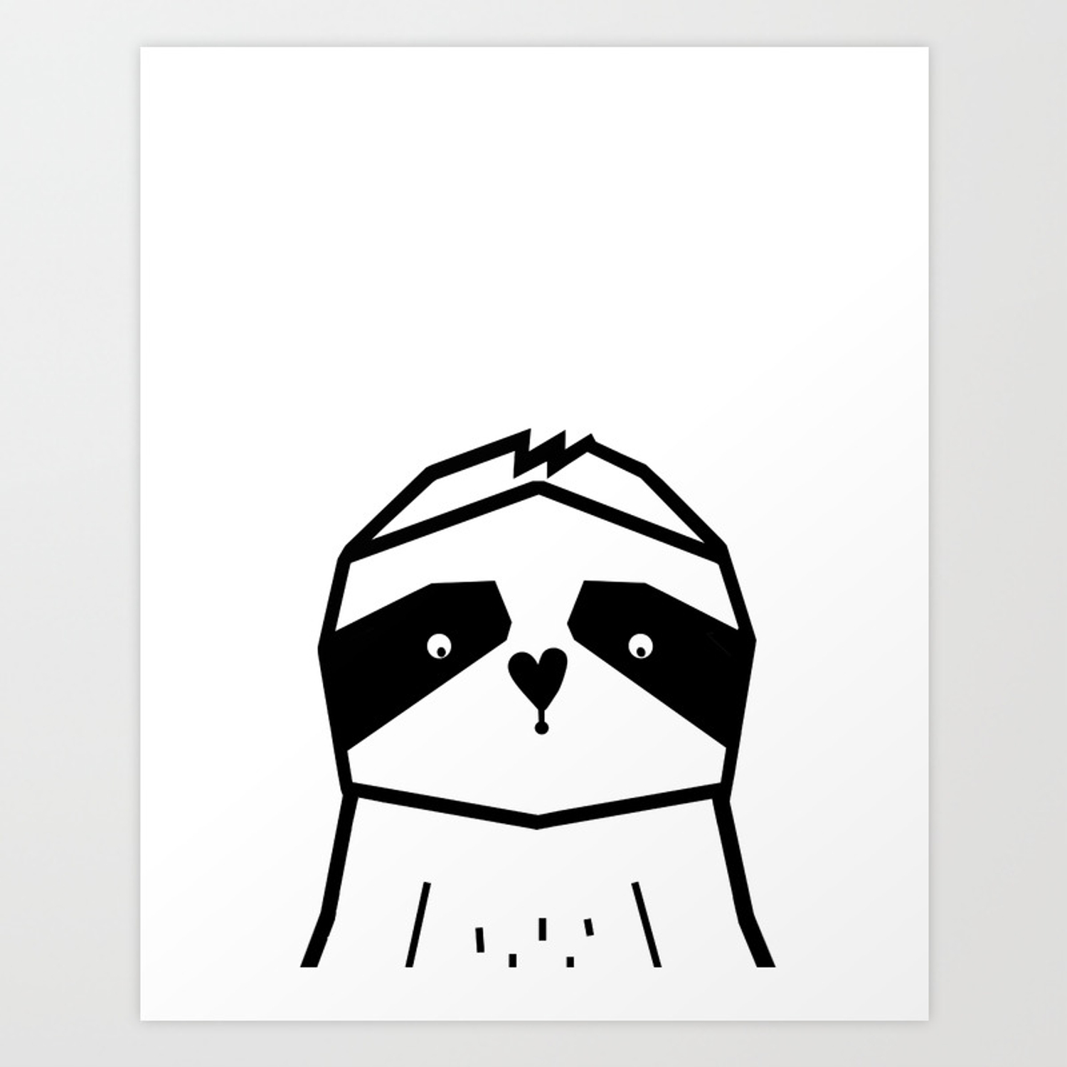 1500x1500 geometric sloth, nursery art, sloth black and white, modern art