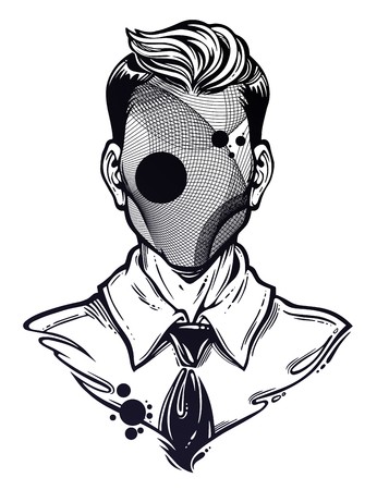 346x450 Hand Drawn Portrait Of A Weird Man With Anonymous Face Graphic