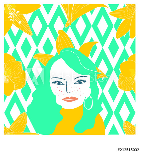 459x500 Pop Art Portrait Female Woman Lady Girl Long Hair With Floral