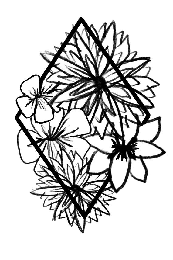 570x855 Geometric Flowerlack And Whitedigital Etsy