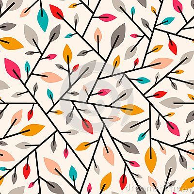 400x400 Seamless Geometric Pattern Of Autumn Leaves And Twigs Vector