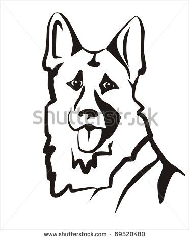 371x470 German Shepard Vector Illustration, Portrait Sketch In Black Lines