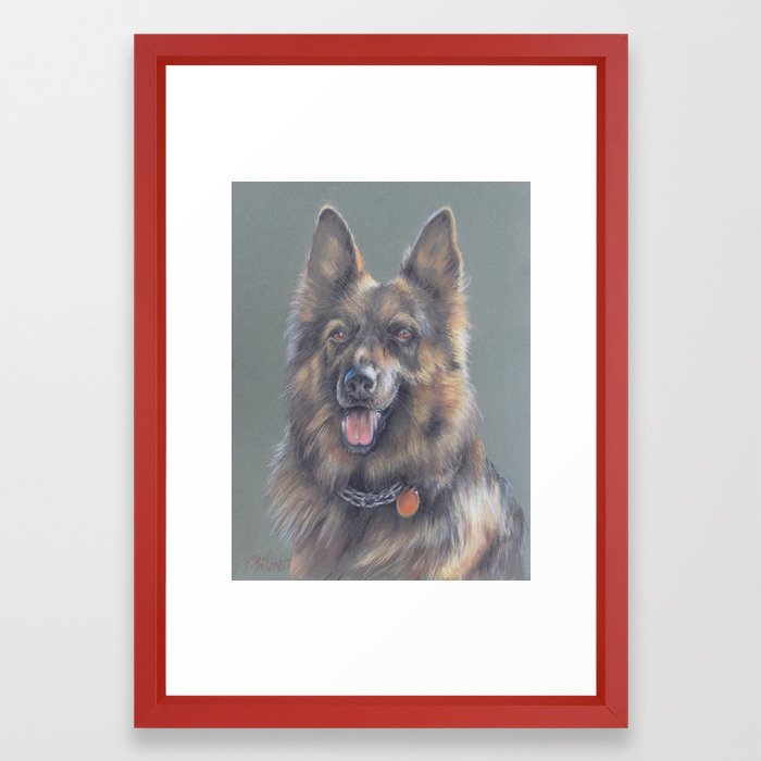 700x700 German Shepherd Dog Portrait Pastel Drawing On Green Babckground