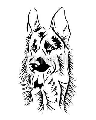320x400 German Shepherd Line Art, Silhouette, Tribal Freehand Vector