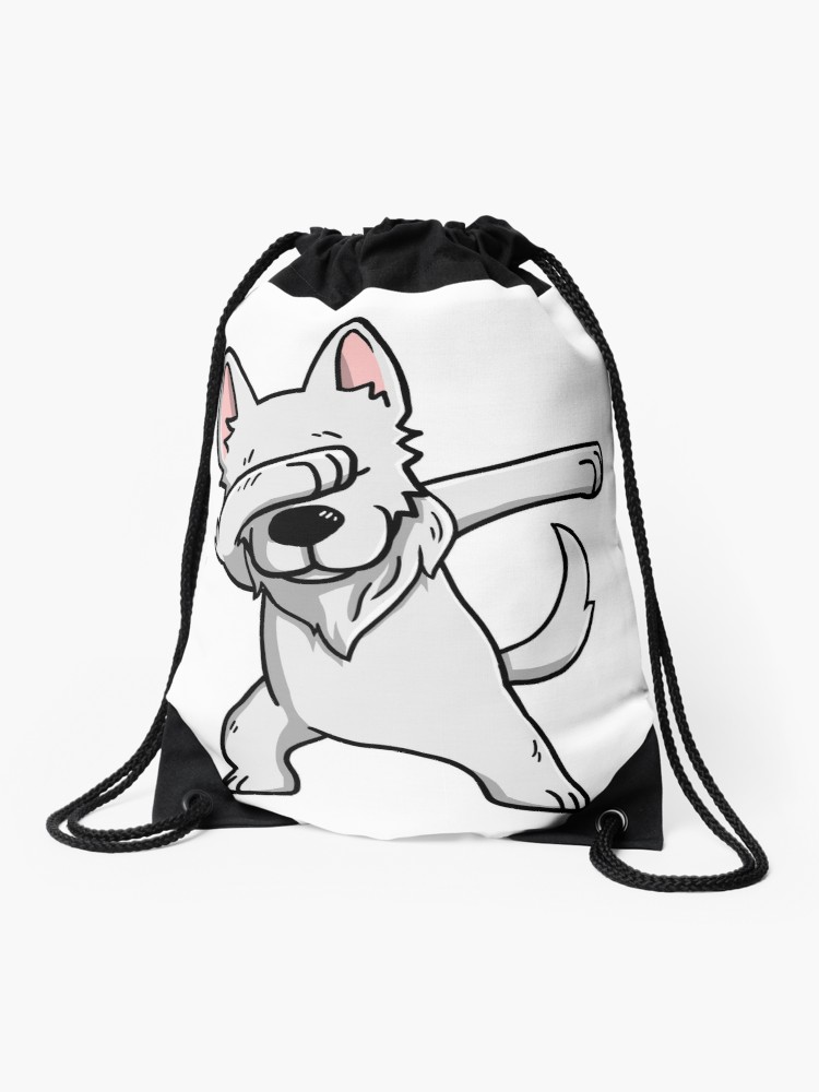 750x1000 White German Shepherd Dabbing Drawstring Bag