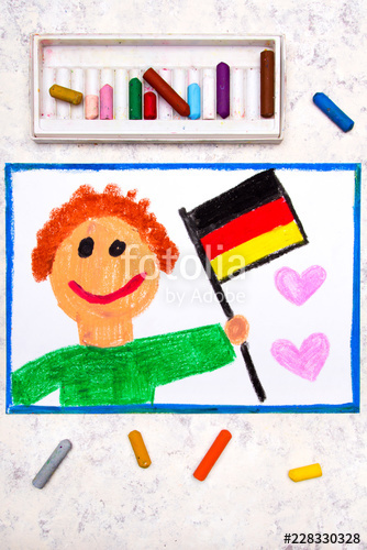 334x500 colorful drawing happy man holding german flag flag of germany