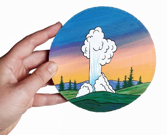 570x462 Yellowstone Painting On A Small Wood Slice National Park Art Etsy