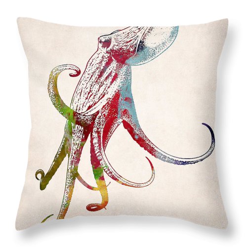 500x500 Giant Octopus Squid Drawing Throw Pillow For Sale