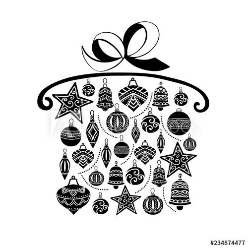 500x500 Christmas Gift, Sketch Drawing For Your Design, Greeting Card
