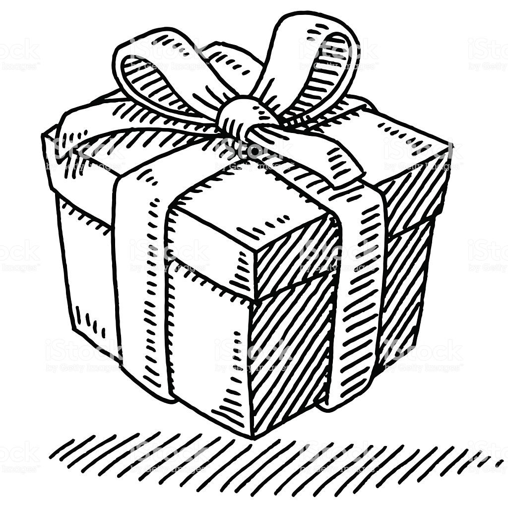 1024x1024 Hand Drawn Vector Drawing Of A Gift Box With A Ribbon