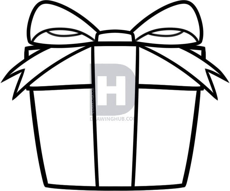 750x622 How To Draw A Christmas Gift For Kids, Step