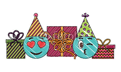 400x240 Birthday Emoji Faces And Wrapped Gifts Vector Illustration Drawing