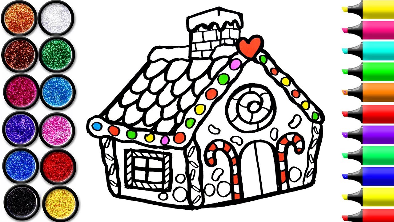 1280x720 Gingerbread House Coloring And Drawing For Kids, Toddlers Learn