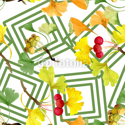 400x400 Green Ginkgo Biloba Floral Botanical Flower Seamless Background