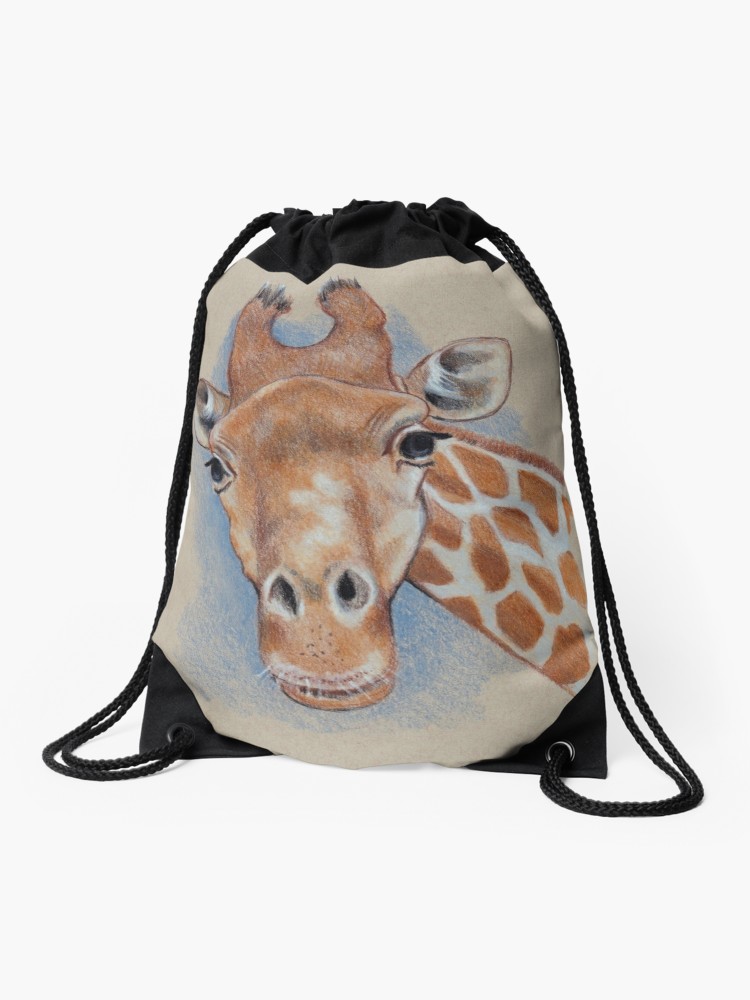 750x1000 Cute Giraffe Animal, Colour Pencil Drawing Drawstring Bag