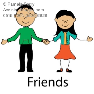 300x300 Clip Art Illustration Of An Asian Stick Boy And Girl Holding Hands