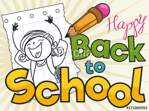 500x372 Happy Girl And Pencil In A Drawing For School Season, Vector