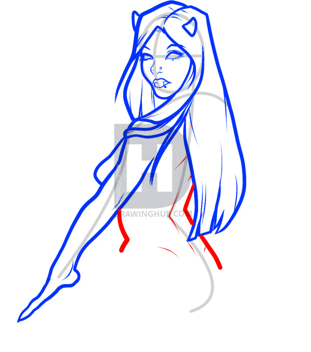 636x720 How To Draw A Devil Girl, Devil Girl, Step