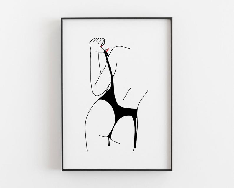 794x638 Minimalist Woman Art Girl In Bathing Suit Poster Line Etsy