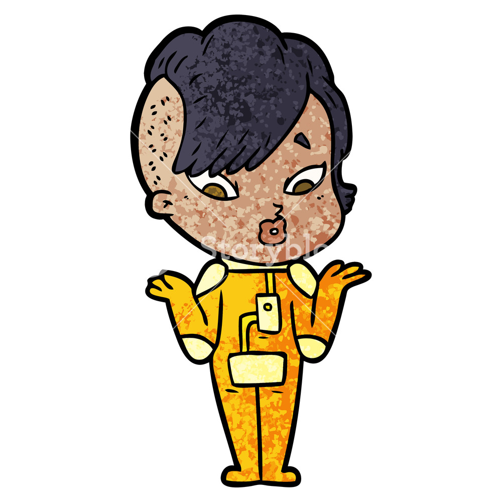 1000x1000 Cartoon Surprised Girl In Science Fiction Clothes Royalty Free