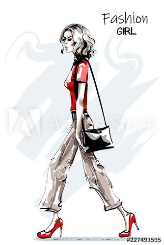 334x500 Hand Drawn Beautiful Young Woman Fashion Look Stylish Elegant