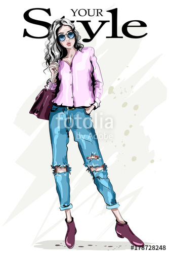 334x500 Hand Drawn Fashion Woman In Sunglasses Full Body Woman Portrait