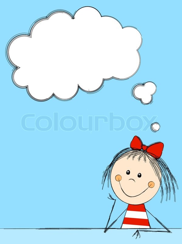 599x800 Cute Girl Dreaming About Something Stock Vector Colourbox