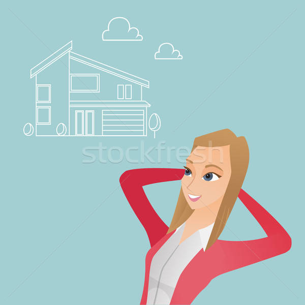 600x600 Woman Dreaming About Buying A New House Vector Illustration