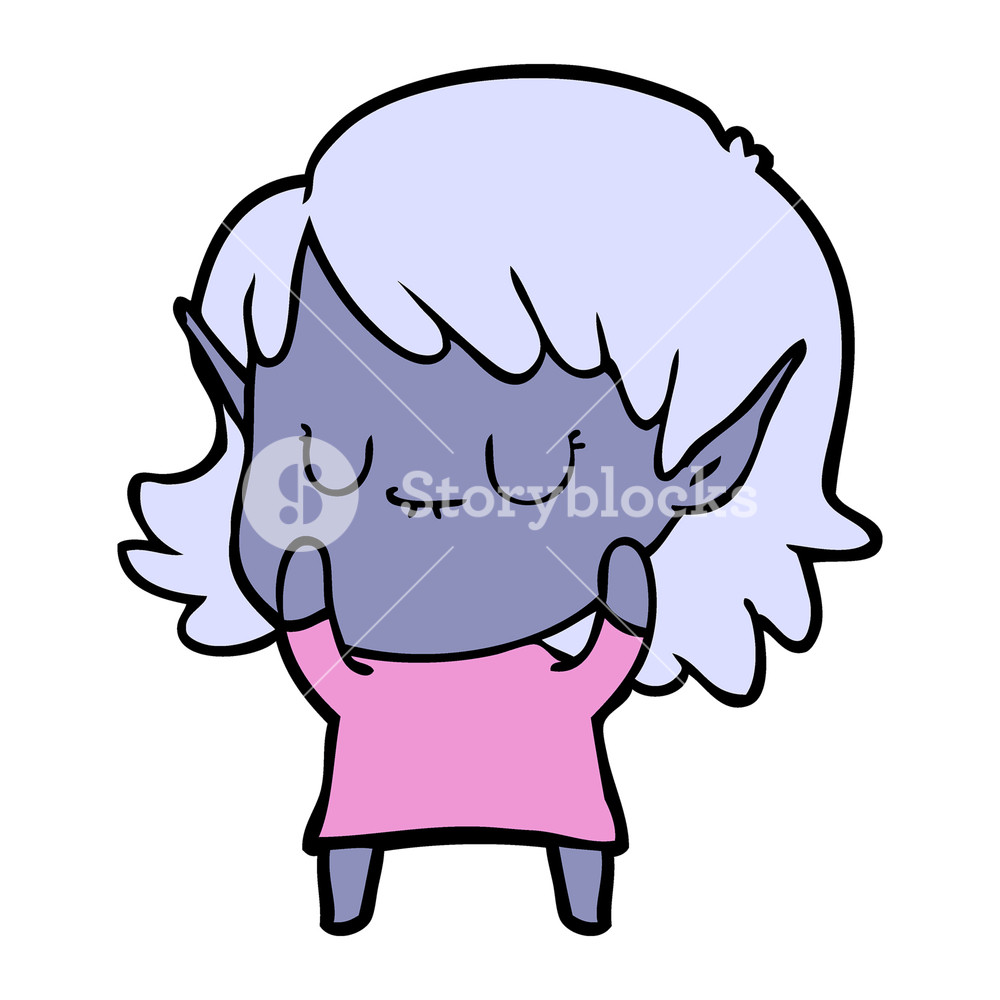 1000x1000 Happy Cartoon Elf Girl Wearing Dress Royalty Free Stock Image