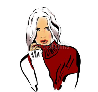 400x373 Hand Drawn Beautiful Young Woman In Red Sweater Stylish Girl