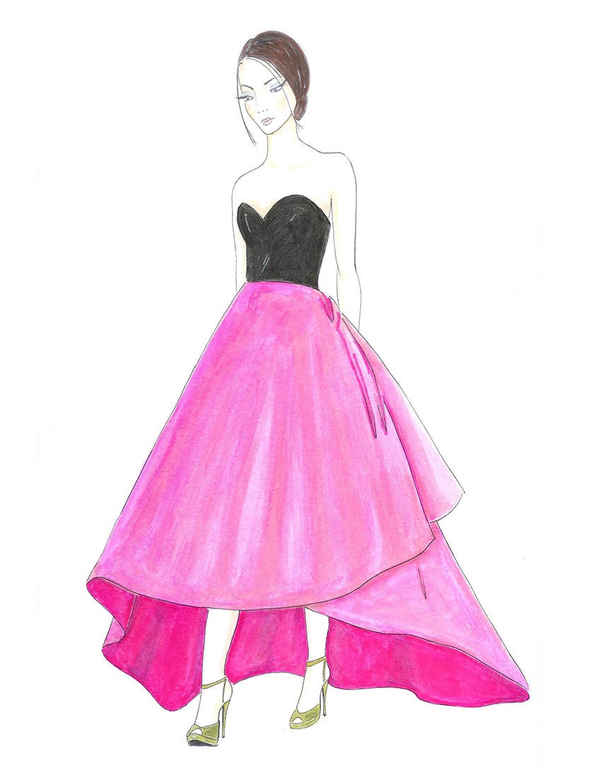 864x1100 Watercolor Woman Fashion Illustration Pink Oscar De La Renta Etsy