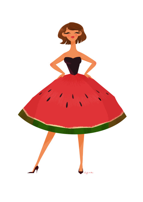 500x707 Drawing Illustration Art Red Hair Girl Cute Happy Fashion Dress