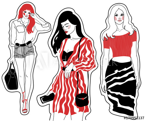 500x412 vector stickers fashion sketches beautiful girls blond redhead