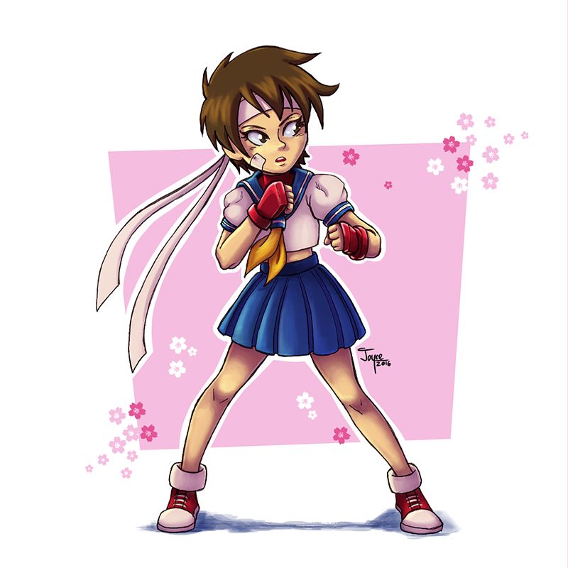 800x800 sakura kasugano from street fighter inked drawing and digital