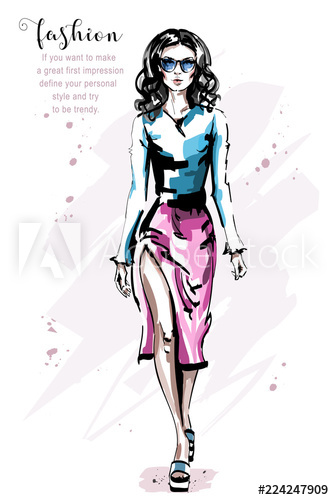 334x500 Hand Drawn Beautiful Young Woman In Sunglasses Stylish Elegant