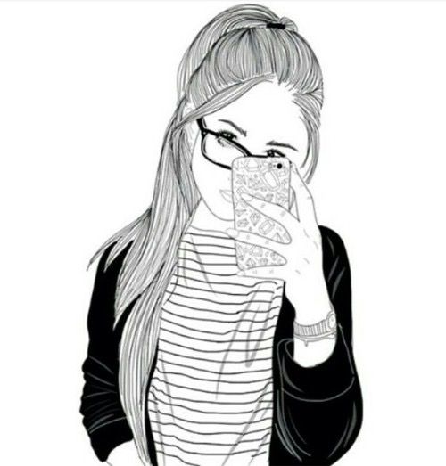 500x523 Girl, Hair, Outline, Outlines, Tumblr Things To Draw Tumblr