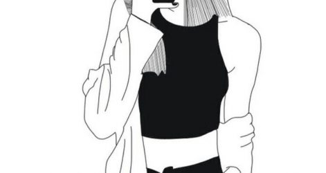 471x250 Black And White Cat Girl Drawing Of A Nike Sketch With Long Wavy