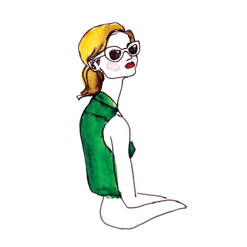 794x794 Hand Drawn Art Print Of A Retro Girl Illustration Print Wall Etsy