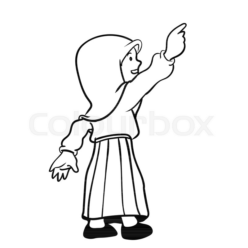 800x800 Hand Drawn Muslim Girl Pointing Up, Stock Vector Colourbox