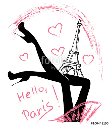 438x500 Hello, Paris Fashion Girl Near Eiffel Tower Stock Image