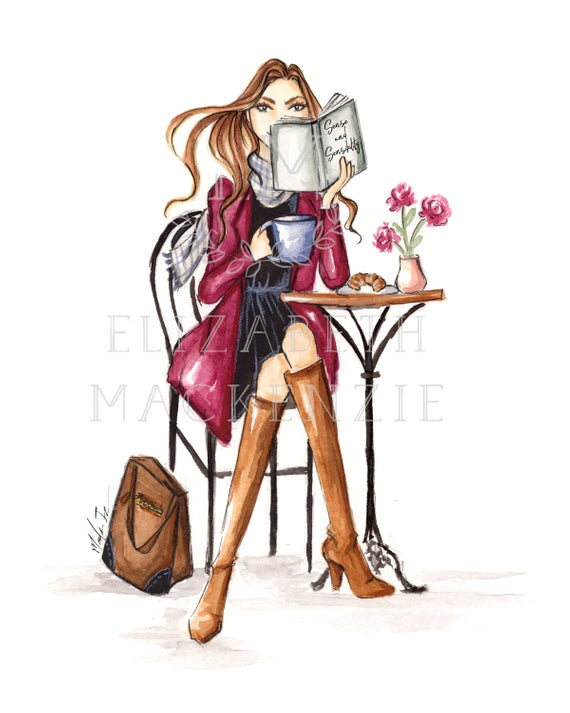 570x713 Paris Cafe Fashion Girl Illustration Print Multiple Hair Etsy