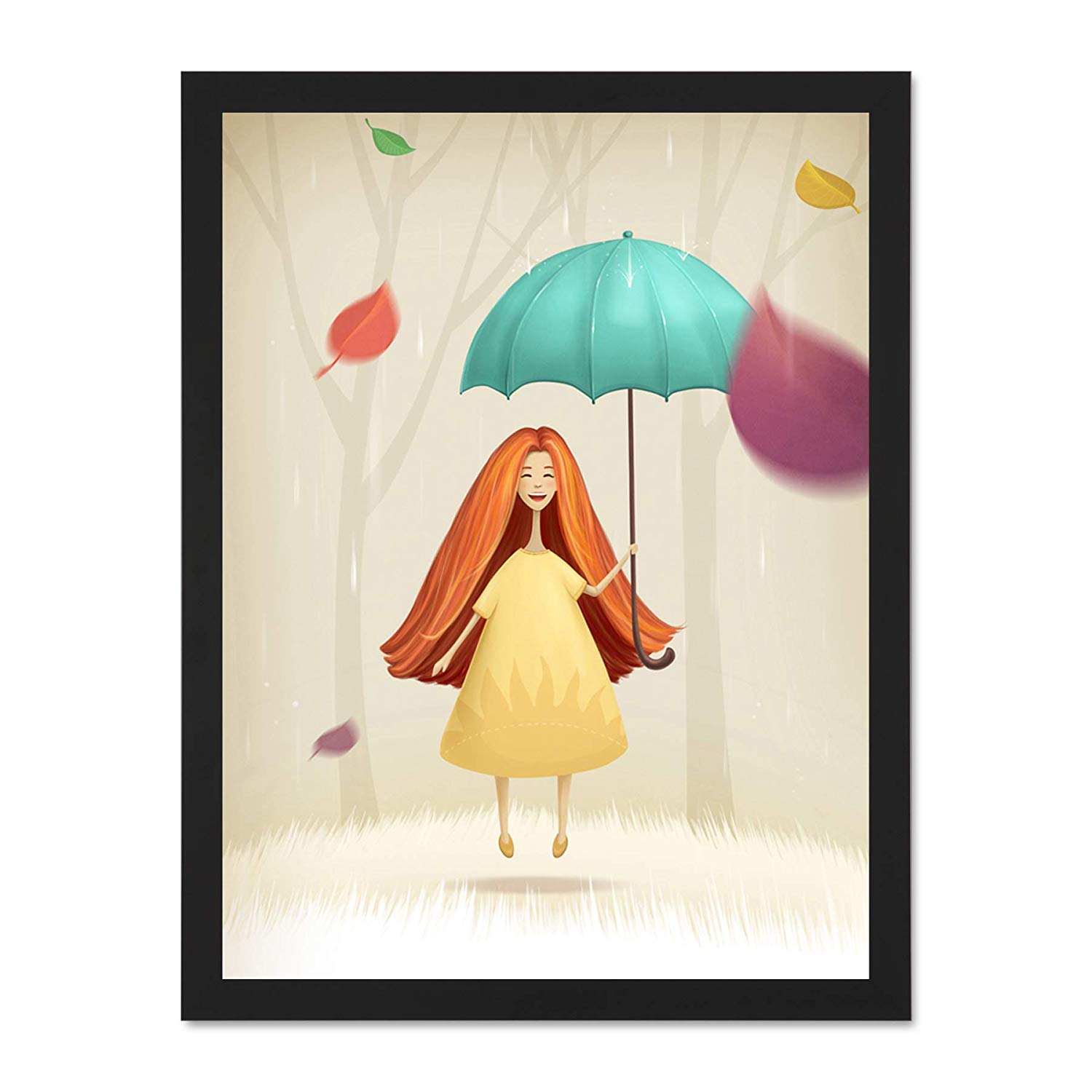 1500x1500 Wee Blue Coo Art Painting Drawing Cartoon Girl Jumping Rain