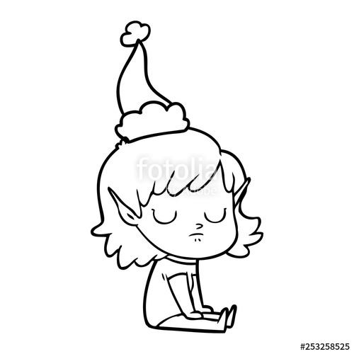 500x500 Line Drawing Of A Elf Girl Wearing Santa Hat Stock Image