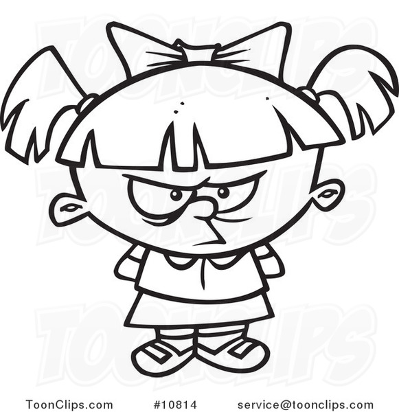 581x600 Cartoon Black And White Line Drawing Of A Spoiled Girl