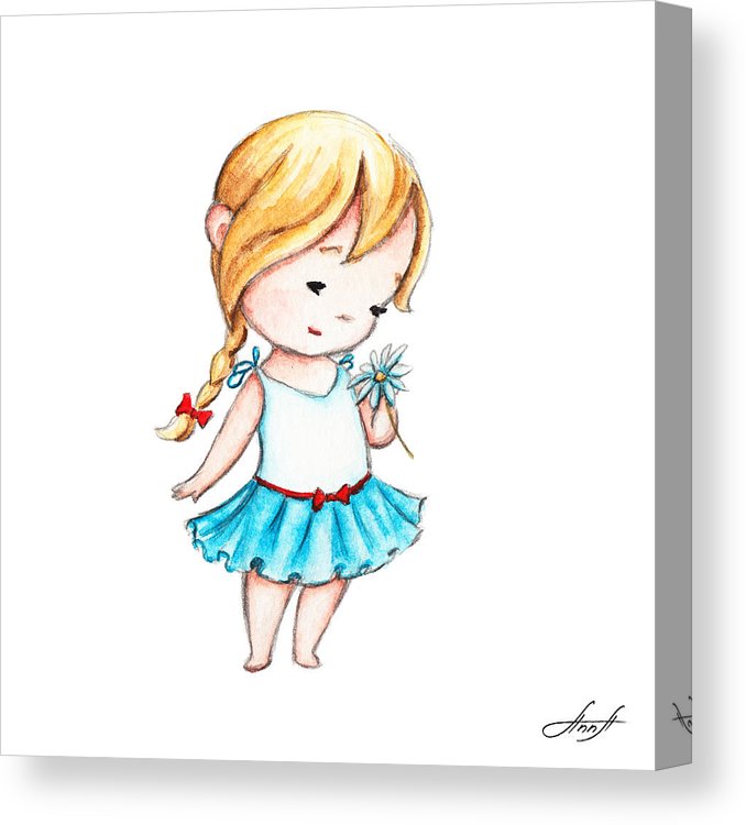 678x750 The Drawing Of Little Girl With A Daisy Canvas Print Canvas Art