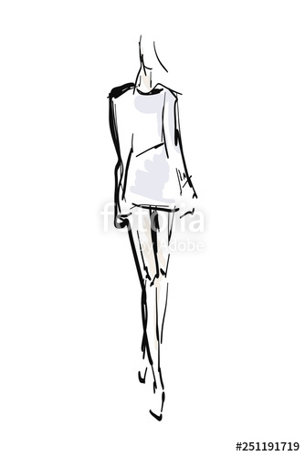 334x500 Hand Drawn Fashion Illustration Young Woman, Girl, Model Sketch