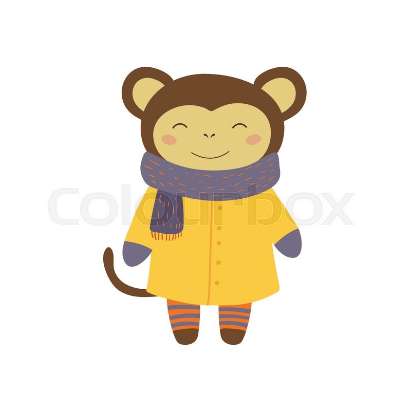 800x800 Girl Monkey In Yellow Warm Coat Stock Vector Colourbox